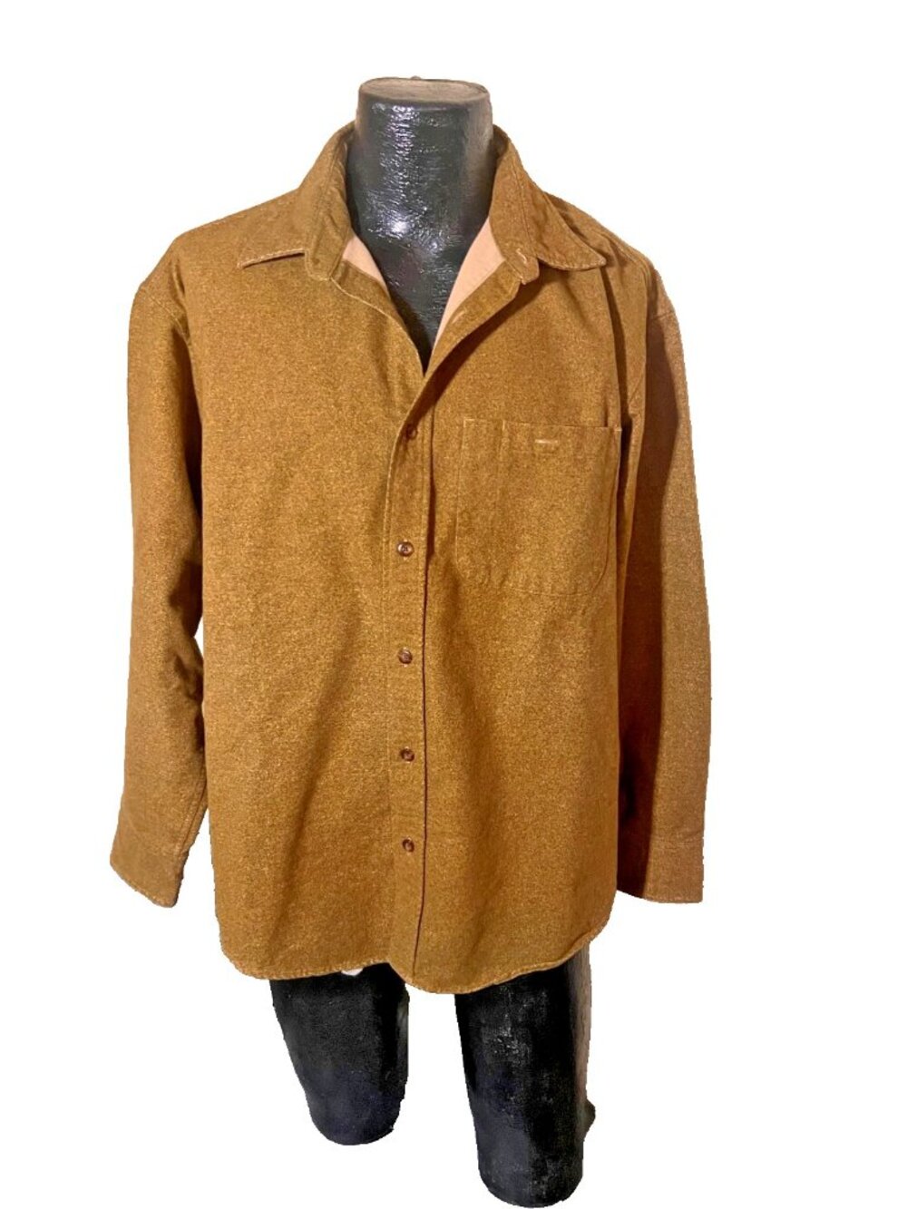 Cabelas Deerskin Soft Chamois Shirt Mens Large REG Heavyweight Flannel Tan Brown
